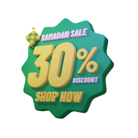 Insignia de venta del 30 por ciento de ramadán  3D Illustration