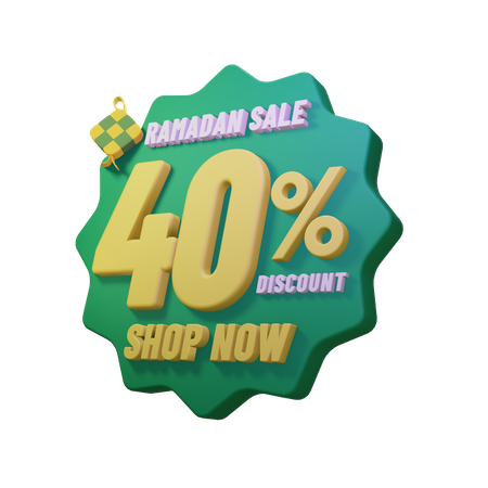 Ramadan 40 Percent Sale Badge  3D Icon