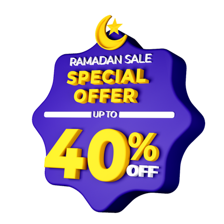 Ramadan 40 Percent Sale Badge  3D Icon