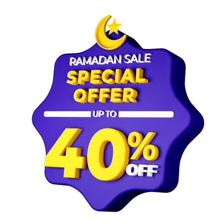 Ramadan 40 Percent Sale Badge  3D Illustration