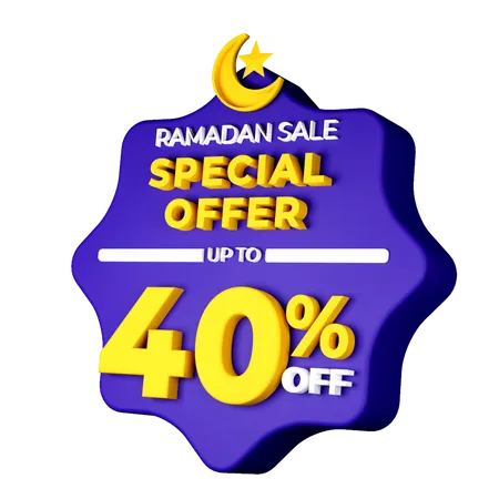 Ramadan 40 Percent Sale Badge  3D Illustration