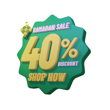 Ramadan 40 Percent Sale Badge 3D Illustration