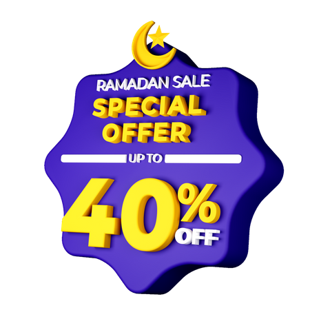 Ramadan 40 Percent Sale Badge 3D Illustration