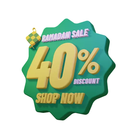 Insignia de venta del 40 por ciento de Ramadán  3D Illustration