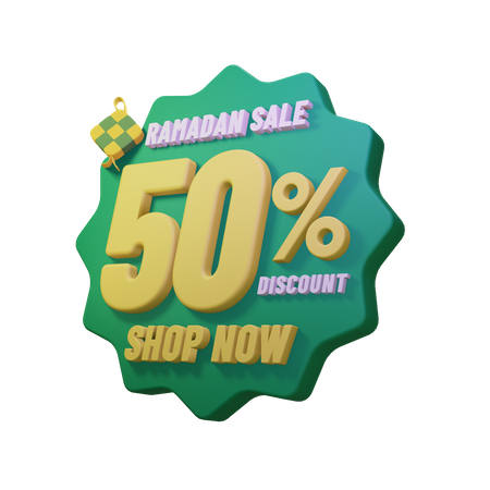 Ramadan 50 Percent Sale Badge  3D Icon