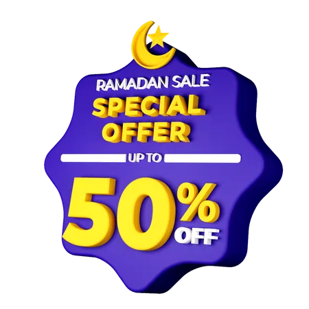 Ramadan 50 Percent Sale Badge  3D Illustration