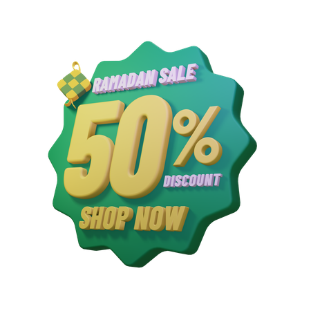 Ramadan 50 Percent Sale Badge  3D Illustration