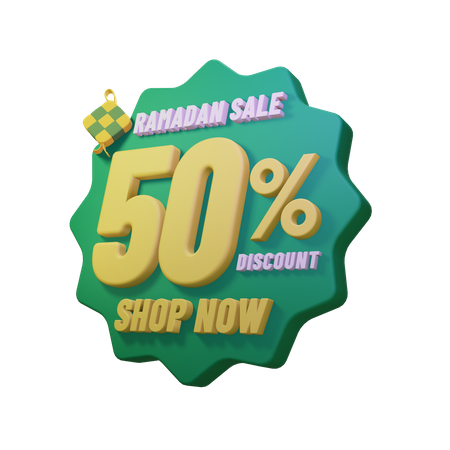 Insignia de venta del 50 por ciento de Ramadán  3D Illustration