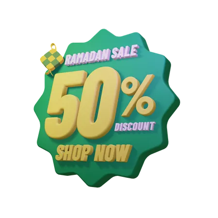 Insignia de venta del 50 por ciento de Ramadán  3D Illustration