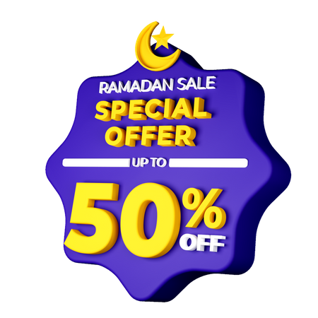 Badge de vente ramadan 50 pour cent  3D Illustration