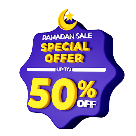 Ramadan 50 Prozent Rabatt-Abzeichen  3D Illustration