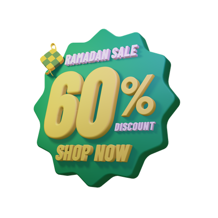Ramadan 60 Percent Sale Badge  3D Icon