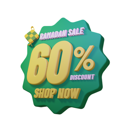 Ramadan 60 Percent Sale Badge  3D Illustration