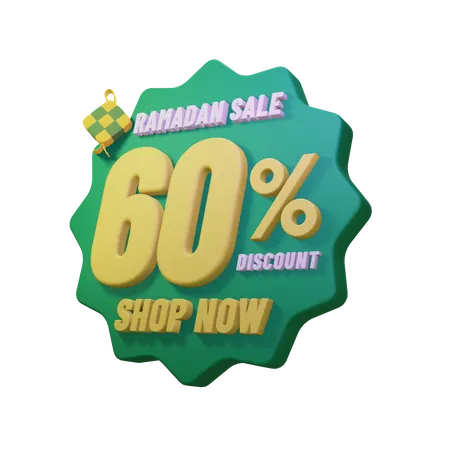 Ramadan 60 Percent Sale Badge  3D Illustration