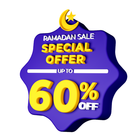 Ramadan 60 Percent Sale Badge  3D Illustration