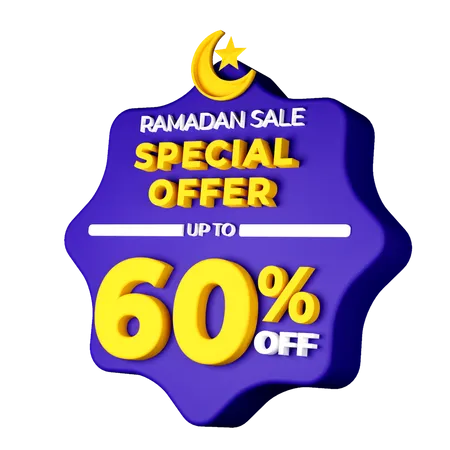 Ramadan 60 Percent Sale Badge  3D Illustration