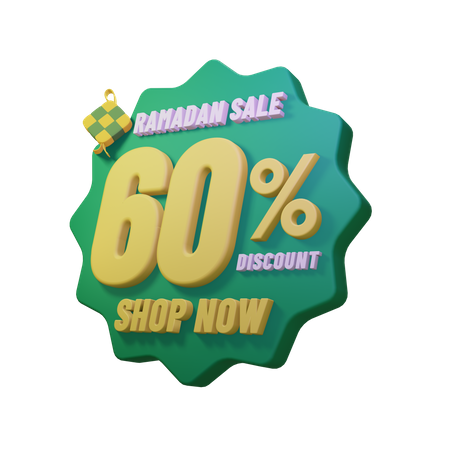 Ramadan 60 Percent Sale Badge 3D Illustration