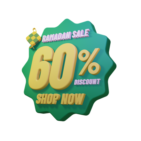 Insignia de venta del 60 por ciento de Ramadán  3D Illustration