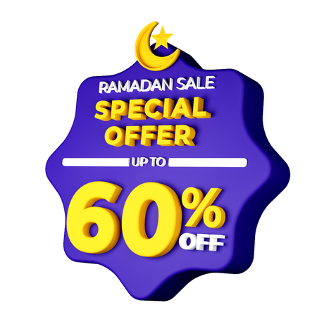 Insignia de venta del 60 por ciento de Ramadán  3D Illustration