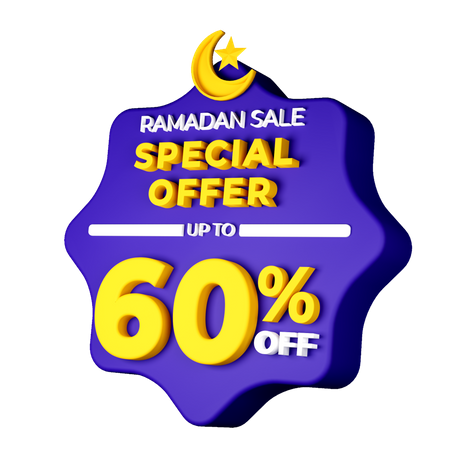 Badge de vente ramadan 60 pour cent  3D Illustration