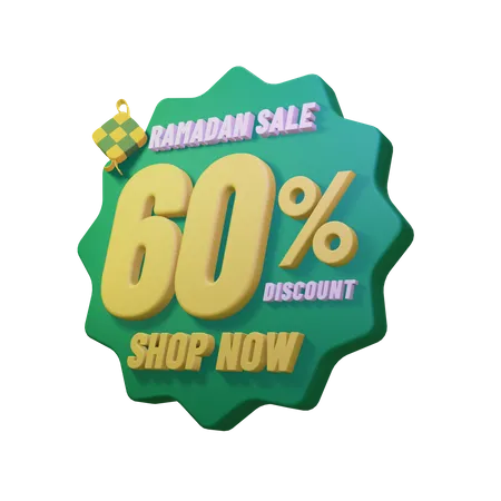 Ramadan 60 Prozent Rabatt-Abzeichen  3D Illustration