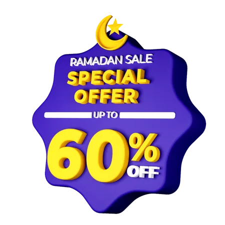 Ramadan 60 Prozent Rabatt-Abzeichen  3D Illustration