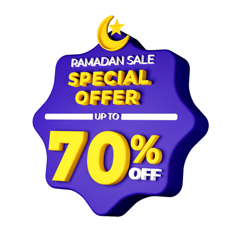 Ramadan 70 Percent Sale Badge  3D Icon