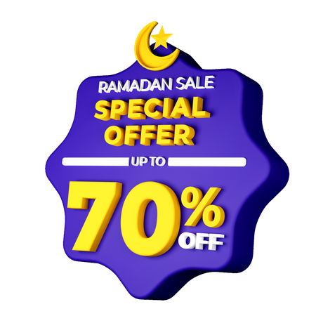 Ramadan 70 Percent Sale Badge  3D Illustration