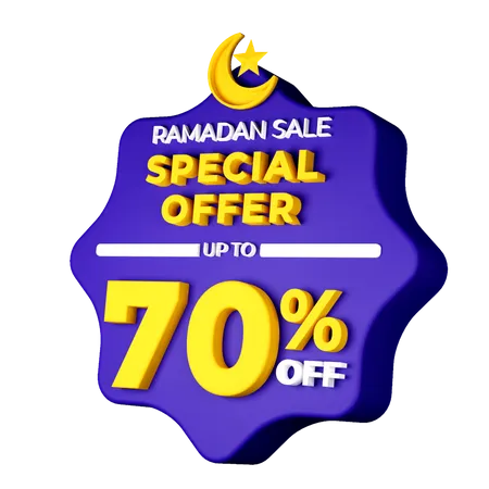 Ramadan 70 Percent Sale Badge 3D Illustration