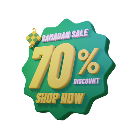 Insignia de venta del 70 por ciento de Ramadán  3D Illustration