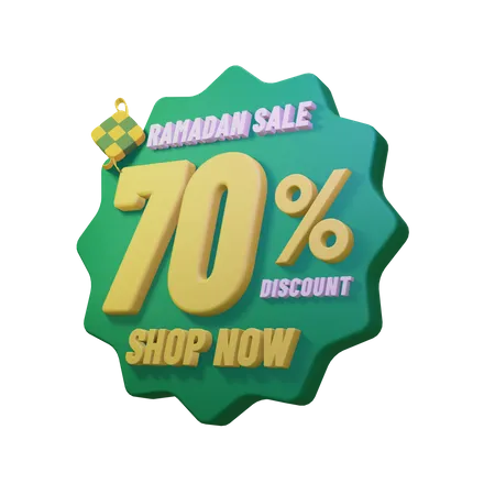 Insignia de venta del 70 por ciento de Ramadán  3D Illustration