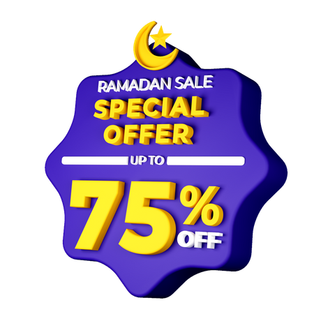 Ramadan 75 Percent Sale Badge  3D Icon
