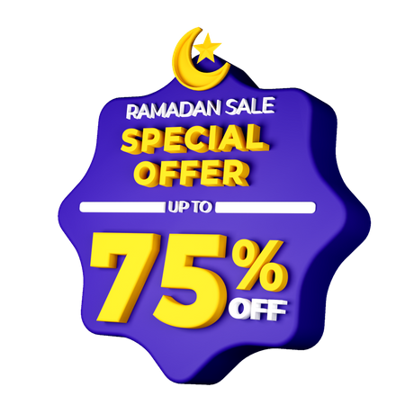 Ramadan 75 Percent Sale Badge  3D Illustration