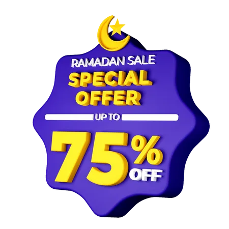 Ramadan 75 Percent Sale Badge  3D Illustration