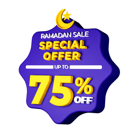Ramadan 75 Percent Sale Badge 3D Illustration