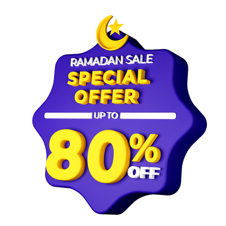 Ramadan 80 Percent Sale Badge  3D Icon