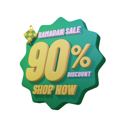 Ramadan 90 Percent Sale Badge  3D Icon