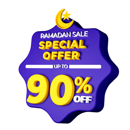 Ramadan 90 Percent Sale Badge  3D Illustration