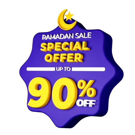 Ramadan 90 Percent Sale Badge  3D Illustration