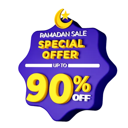 Emblema de venda de 90 por cento do Ramadã  3D Illustration