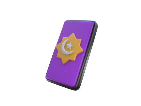 3 D Rendering Ramadan Icon Smartphone With Crescent Moon And Star 3D Icon