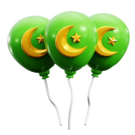 Balloon With Crescent Moon Symbol For Ramadan Festival Party Islamic Holy Day Celebration 3 D Icon Illustration Render Design 3D Icon