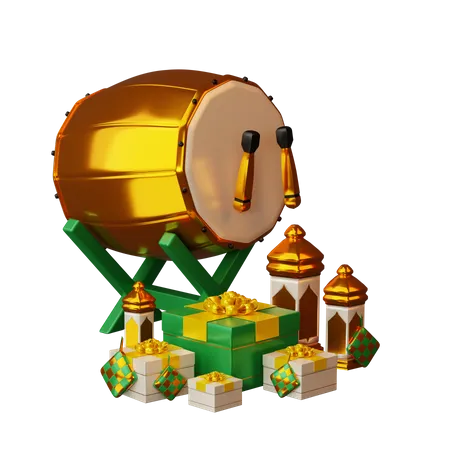 Ramadan Beduk and gift  3D Illustration