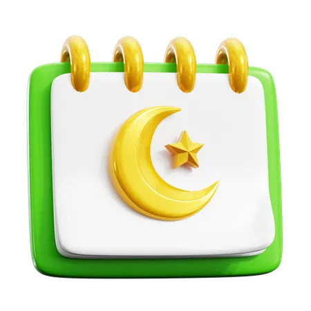 Calendar With Crescent Moon Islamic Symbol For Happy Ramadan Activity Event Schedule 3 D Icon Illustration Render Design 3D Icon