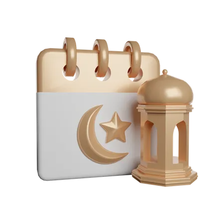 Calendar With Lantern Ramadan Front 3D Illustration