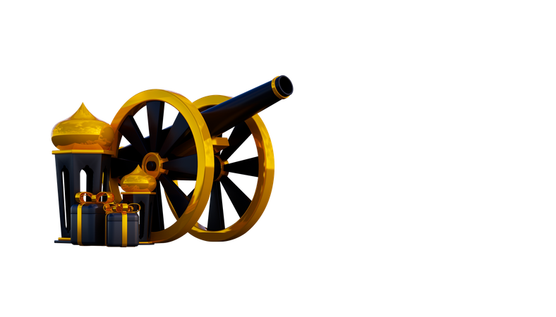 Ramadan Cannon And Gift Box  3D Illustration