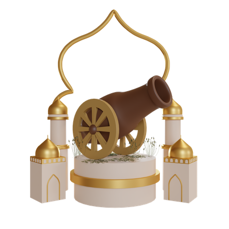 Ramadan Cannon Podium 3D Illustration
