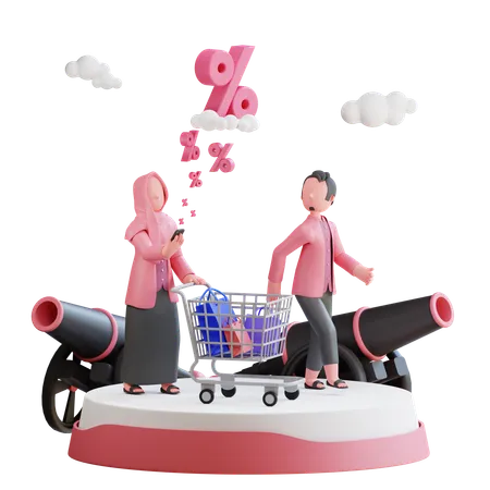 Ramadán de compras por pareja  3D Illustration