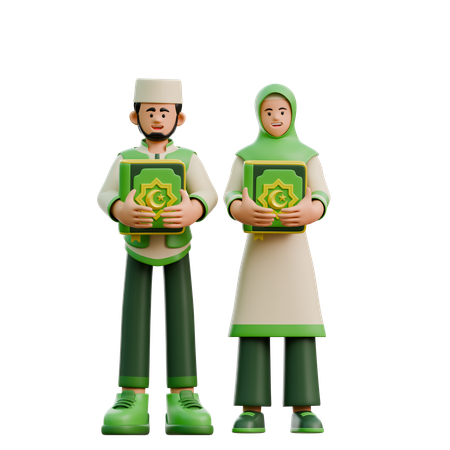 Ramadan couple bringing Quran  3D Illustration