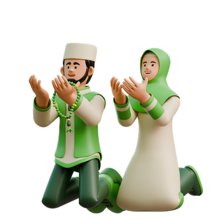 Ramadan couple doing muslim prayer  3D Illustration